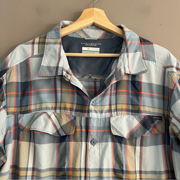 Columbia Shirt Mens Omni-Shade Vented Short Sleeve Outdoor Plaid Blue Size XL - Picture 3 of 11